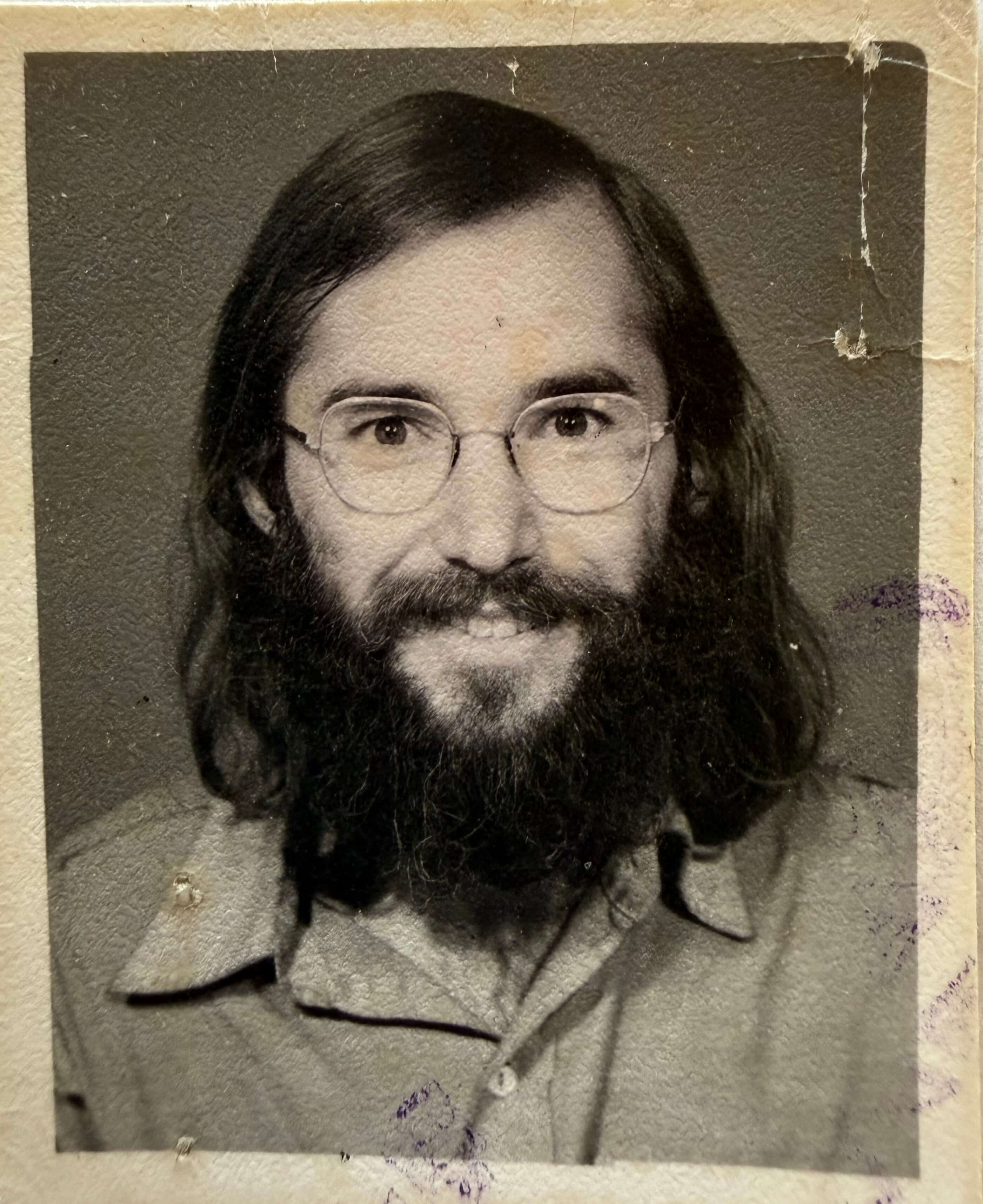Bruce's visa picture entering India in December 1972