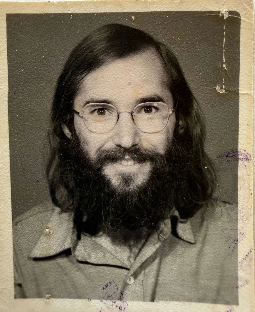 Bruce's visa picture entering India in December 1972